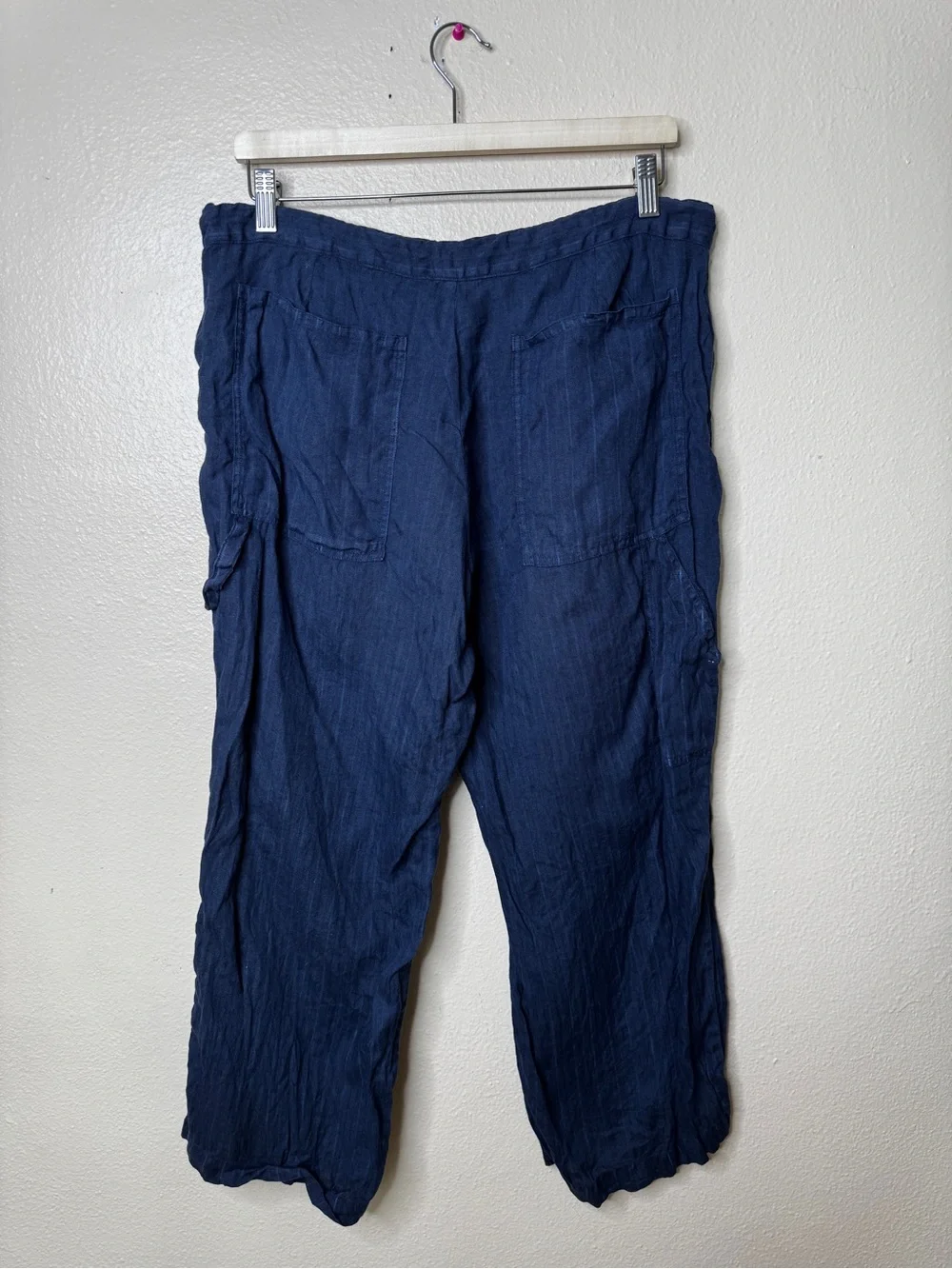 120% Lino Pants Women’s 48 Blue 100% Linen Crop Striped Relaxed Coastal Italian